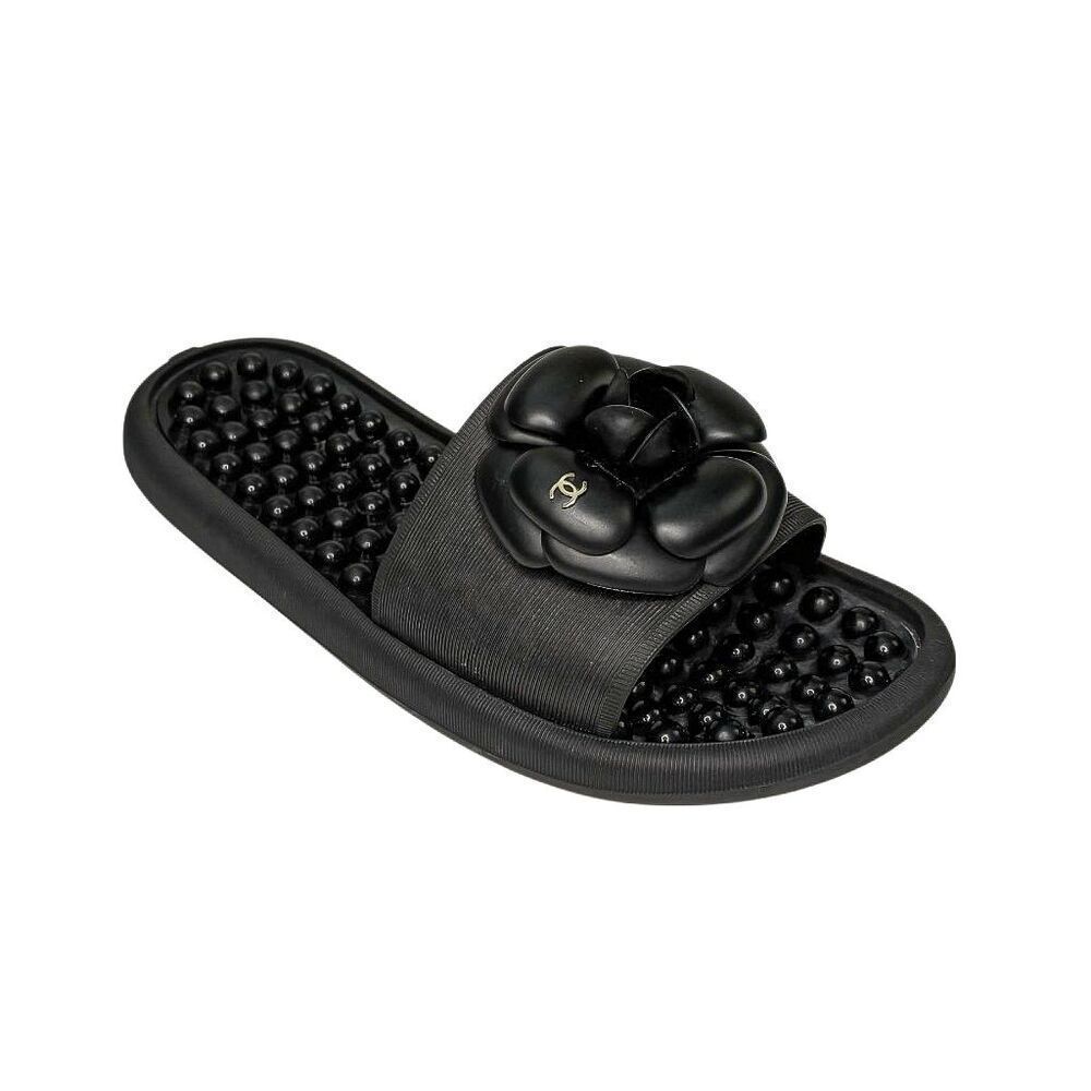 Chanel Camellia CC Mules Black Thermoplastic/PVC Slip on Slides EU 37 US 5.5-6